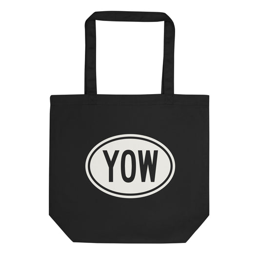 YOW Ottawa Organic Tote Bag • Black with Oval Car Sticker Design • YHM Designs - Image 01