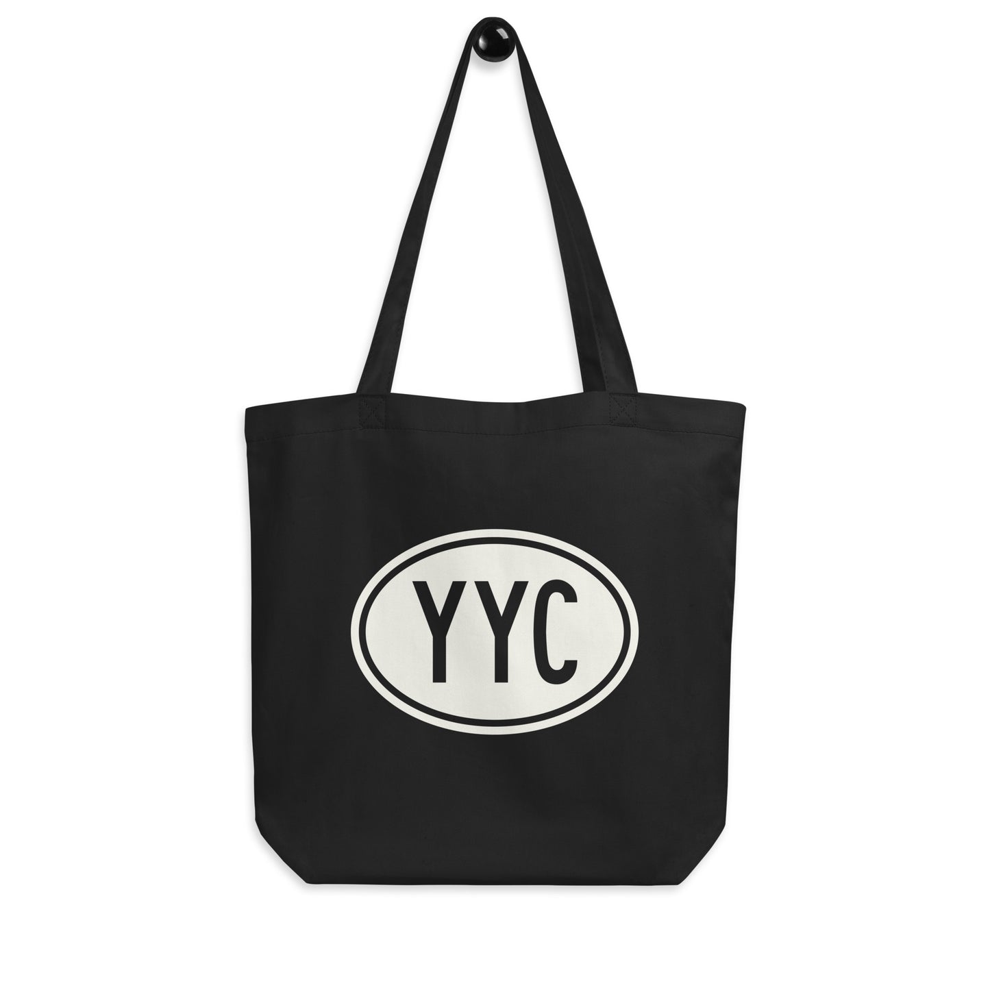 YYC Calgary Organic Tote Bag • Black with Oval Car Sticker Design • YHM Designs - Image 04