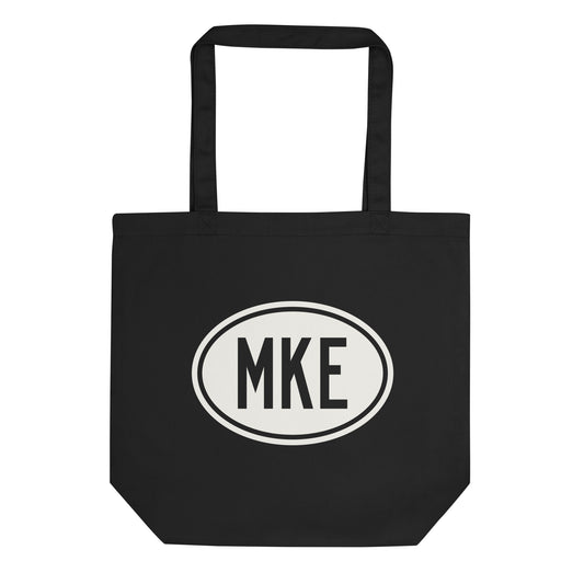 Unique Travel Gift Organic Tote - White Oval • MKE Milwaukee • YHM Designs - Image 01