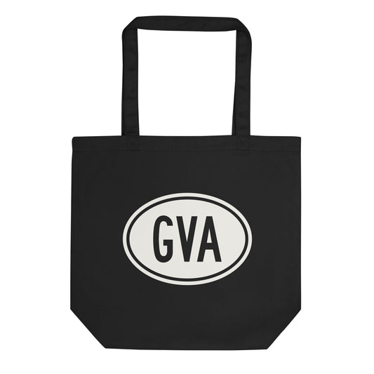 Unique Travel Gift Organic Tote - White Oval • GVA Geneva • YHM Designs - Image 01