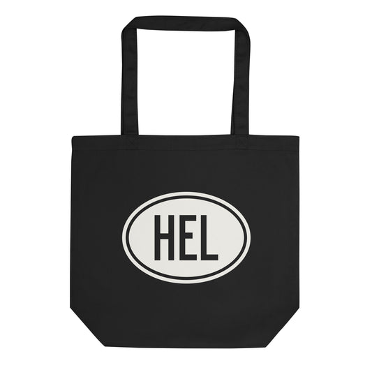 Unique Travel Gift Organic Tote - White Oval • HEL Helsinki • YHM Designs - Image 01