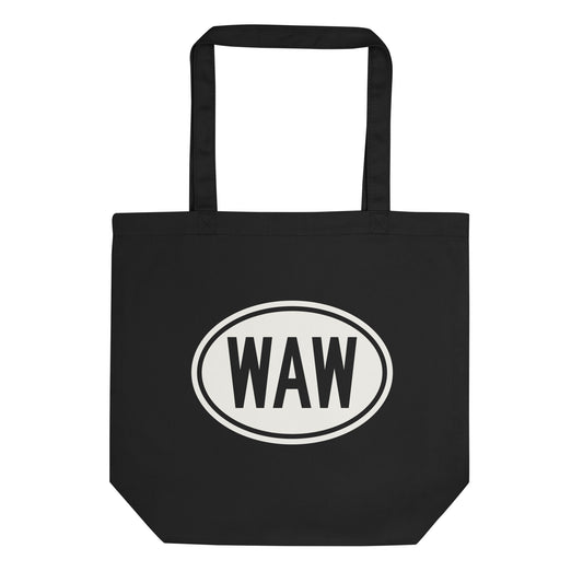 Unique Travel Gift Organic Tote - White Oval • WAW Warsaw • YHM Designs - Image 01