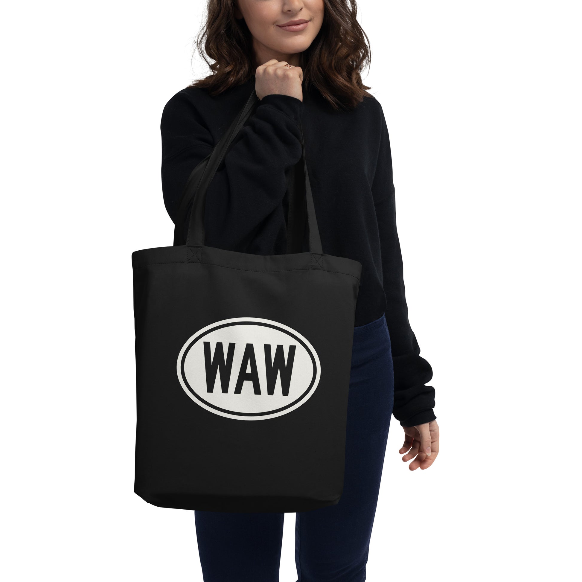 Unique Travel Gift Organic Tote - White Oval • WAW Warsaw • YHM Designs - Image 03