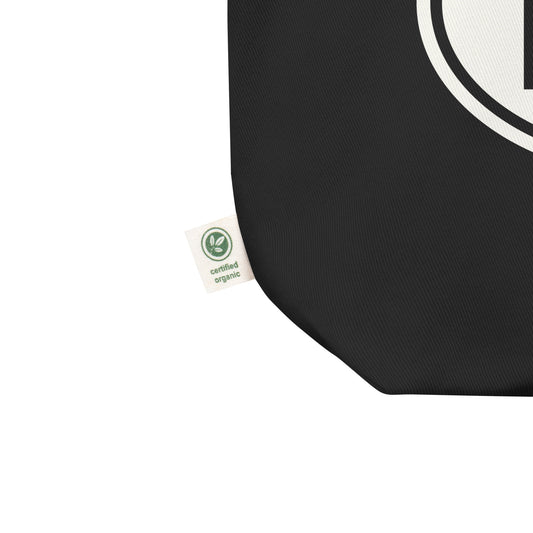 BNA Nashville Organic Tote Bag • Black with Oval Car Sticker Design • YHM Designs - Image 02