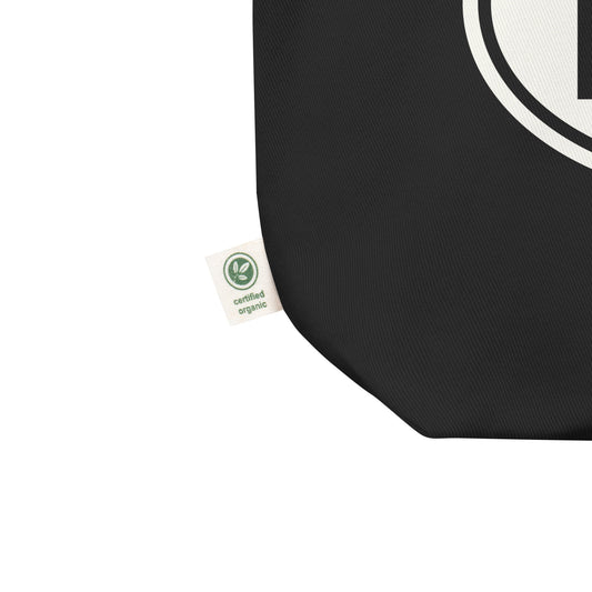 MAN Manchester Organic Tote Bag • Black with Oval Car Sticker Design • YHM Designs - Image 02