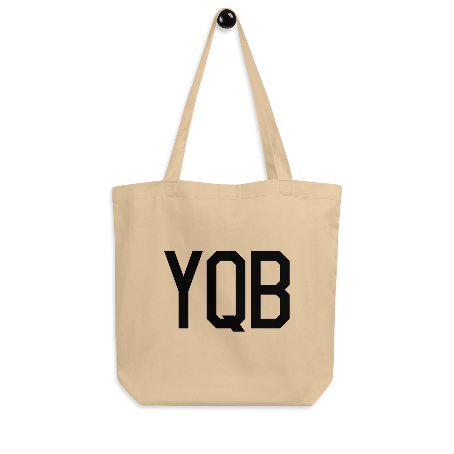 YQB Quebec City Organic Tote Bag • Air Force Lettering in Black • YHM Designs - Image 04