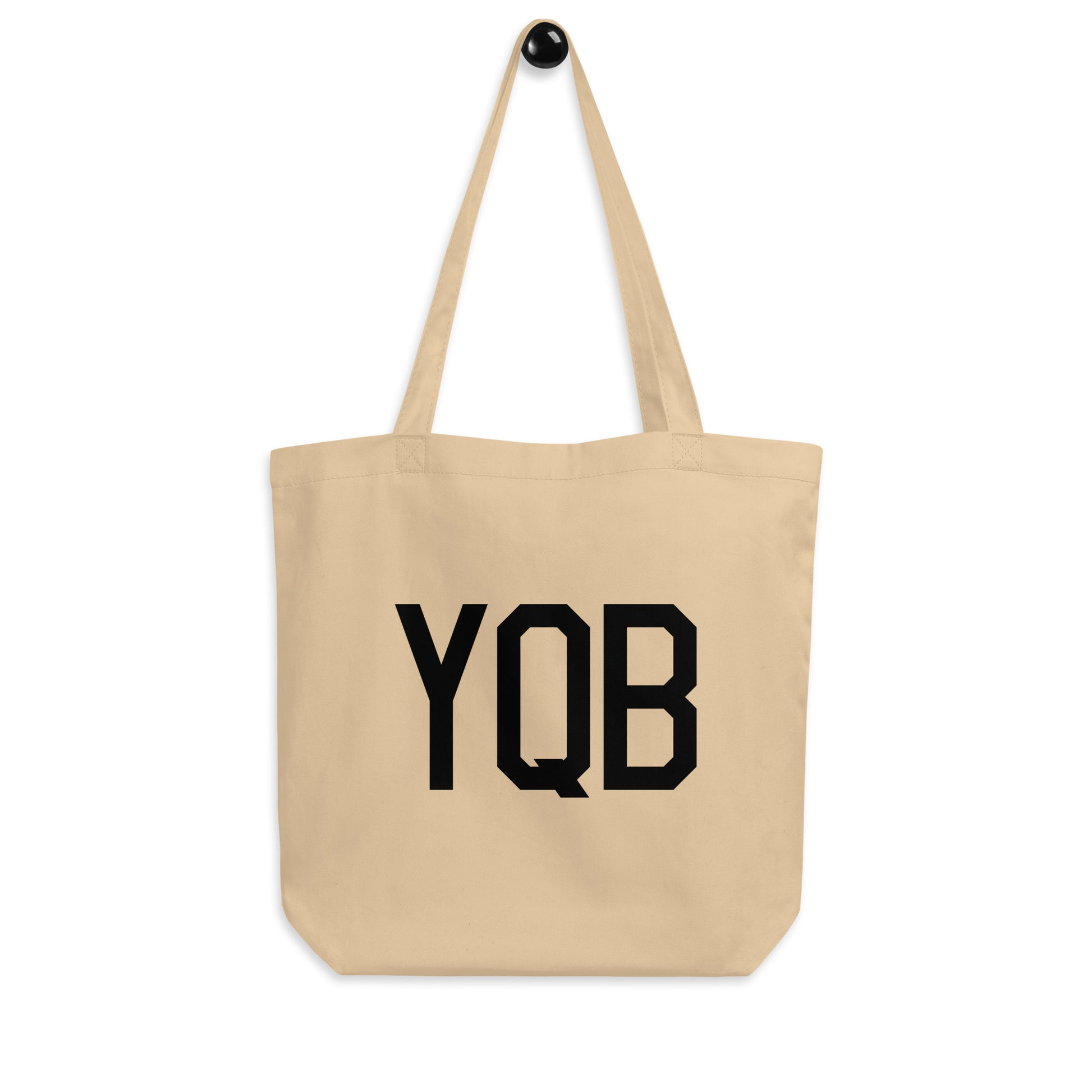 YQB Quebec City Organic Tote Bag • Air Force Lettering in Black • YHM Designs - Image 04