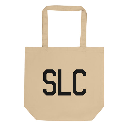 SLC Salt Lake City Organic Tote Bag • Air Force Lettering in Black • YHM Designs - Image 01