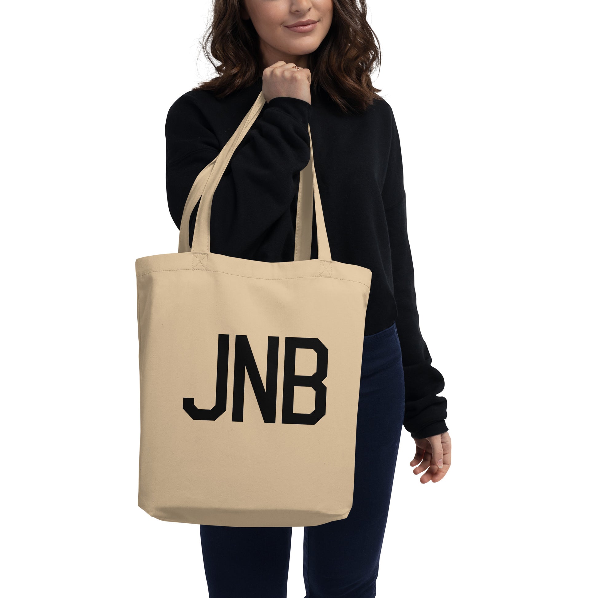 JNB Johannesburg Organic Tote Bag • Air Force Lettering in Black • YHM Designs - Image 03