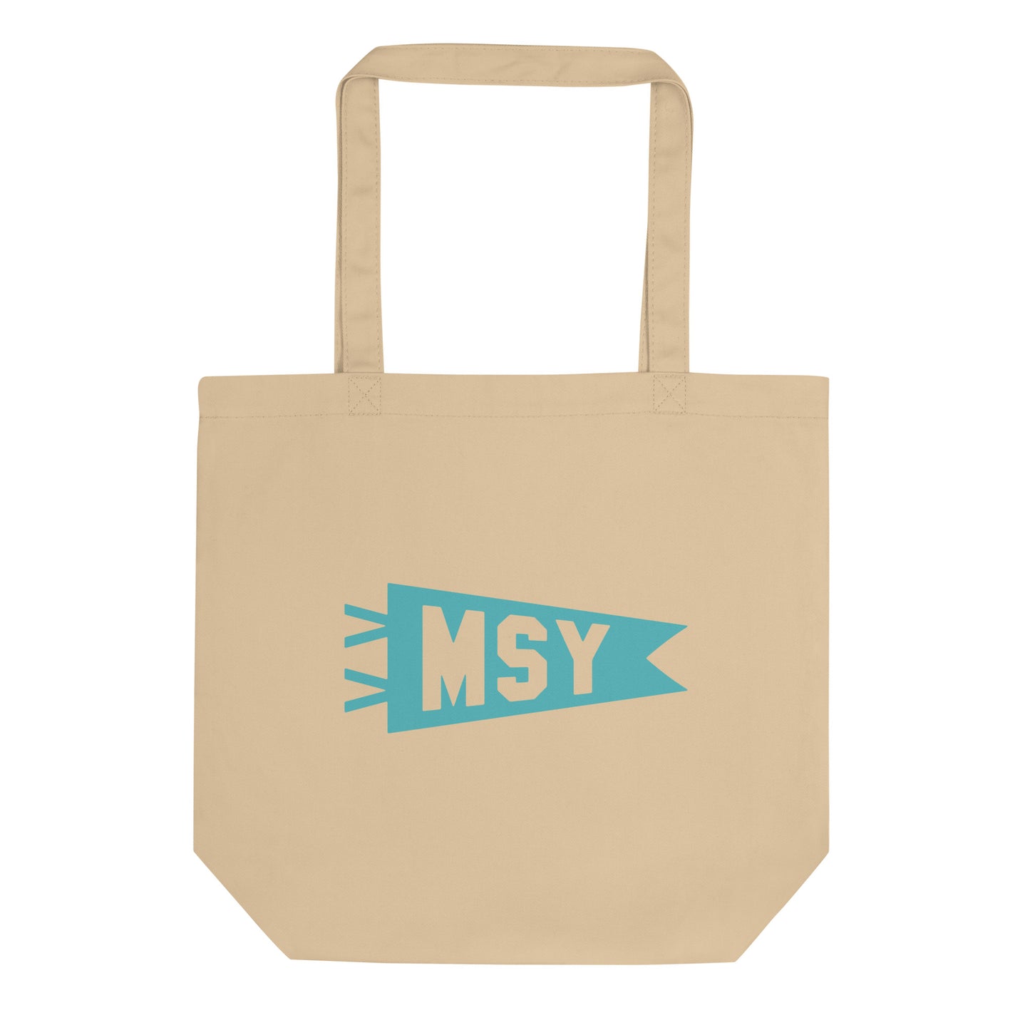 MSY New Orleans Organic Tote Bag • Banner Design in Viking Blue • YHM Designs - Image 01