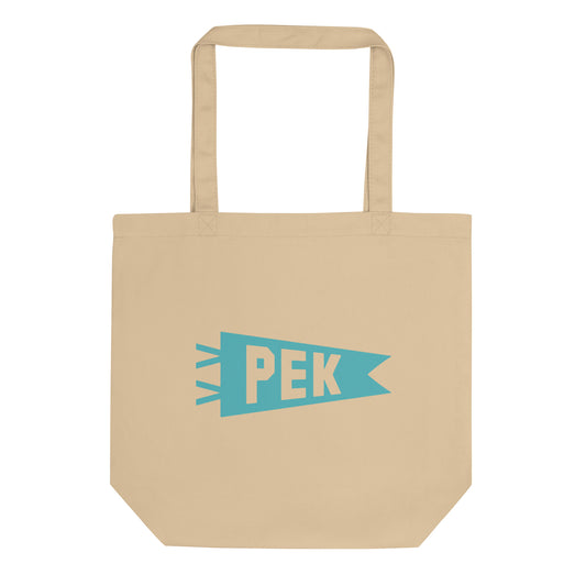 PEK Beijing Organic Tote Bag • Banner Design in Viking Blue • YHM Designs - Image 01