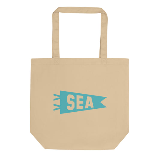 Cool Travel Gift Organic Tote Bag - Viking Blue • SEA Seattle • YHM Designs - Image 01