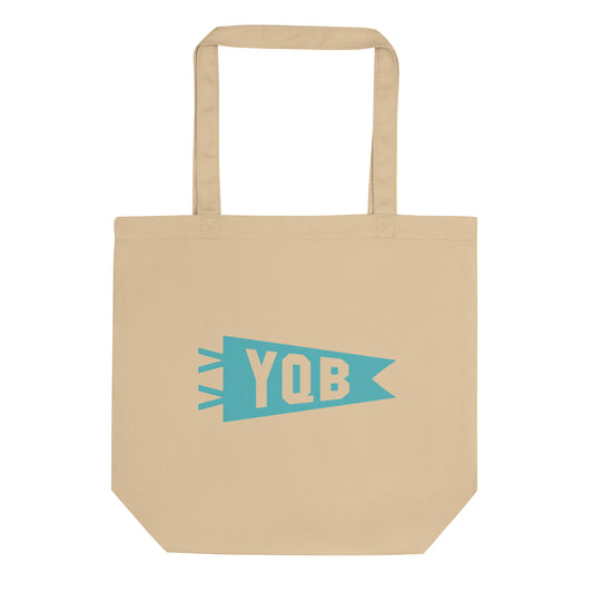 YQB Quebec City Organic Tote Bag • Banner Design in Viking Blue • YHM Designs - Image 01