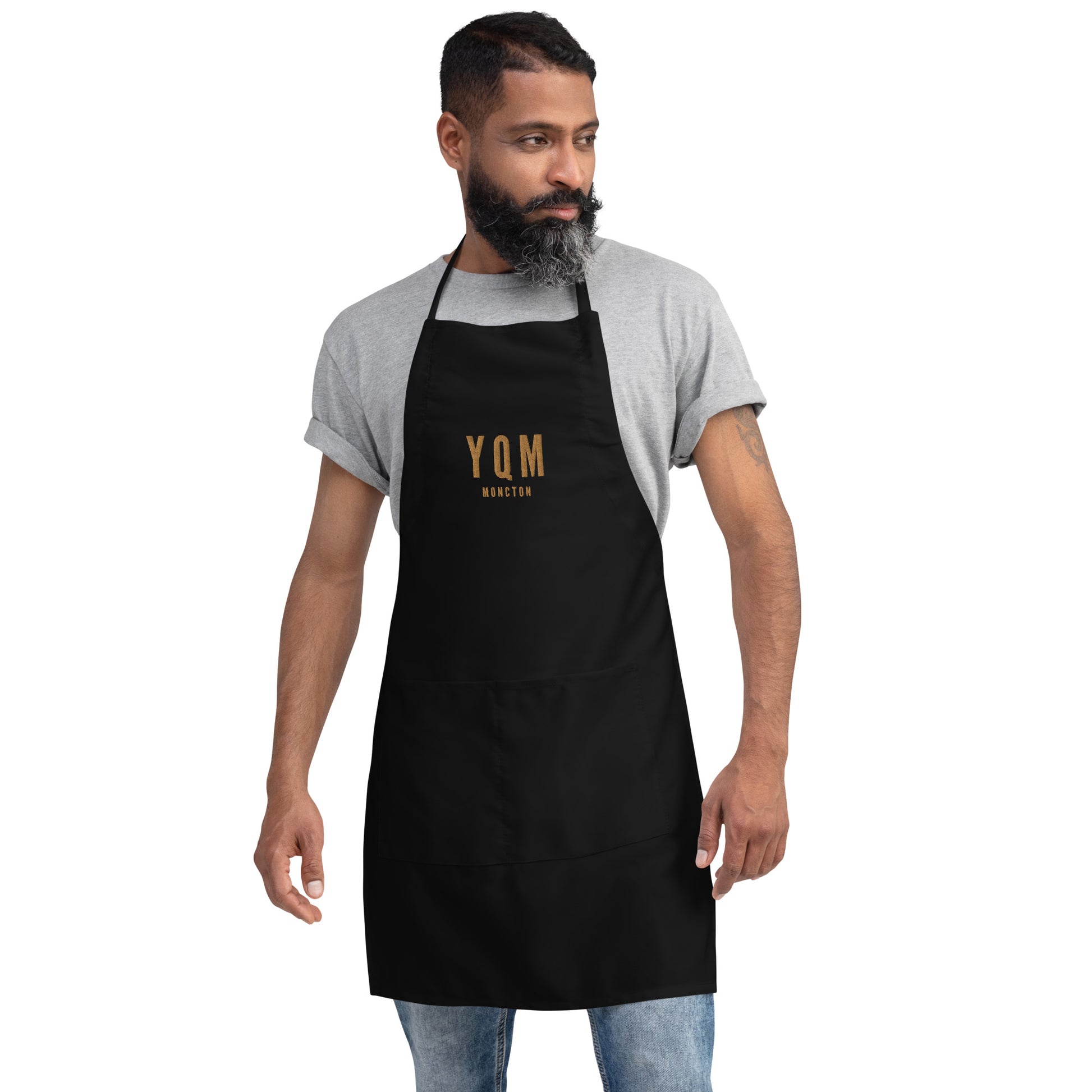 City Embroidered Apron - Old Gold • YQM Moncton • YHM Designs - Image 05