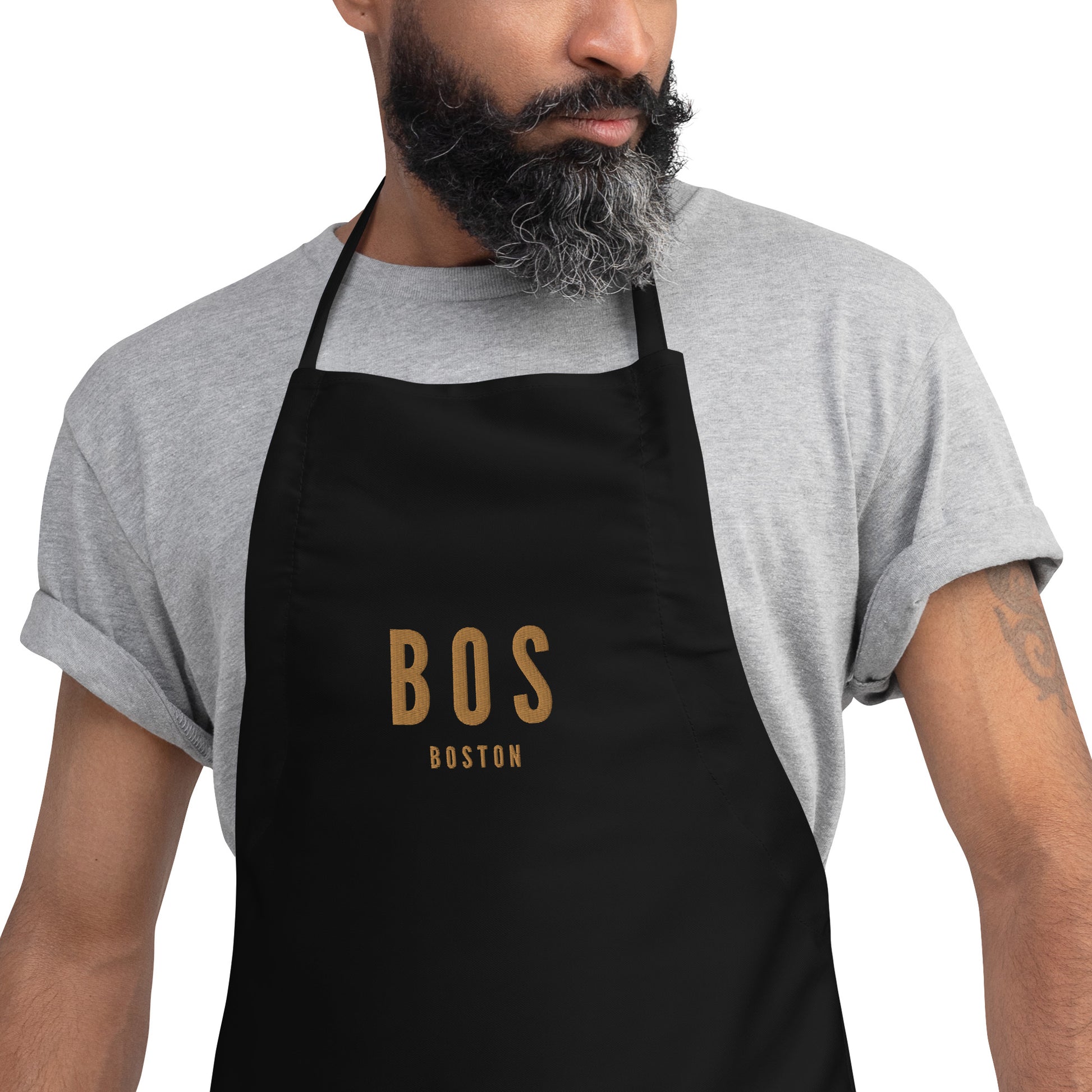 City Embroidered Apron - Old Gold • BOS Boston • YHM Designs - Image 04