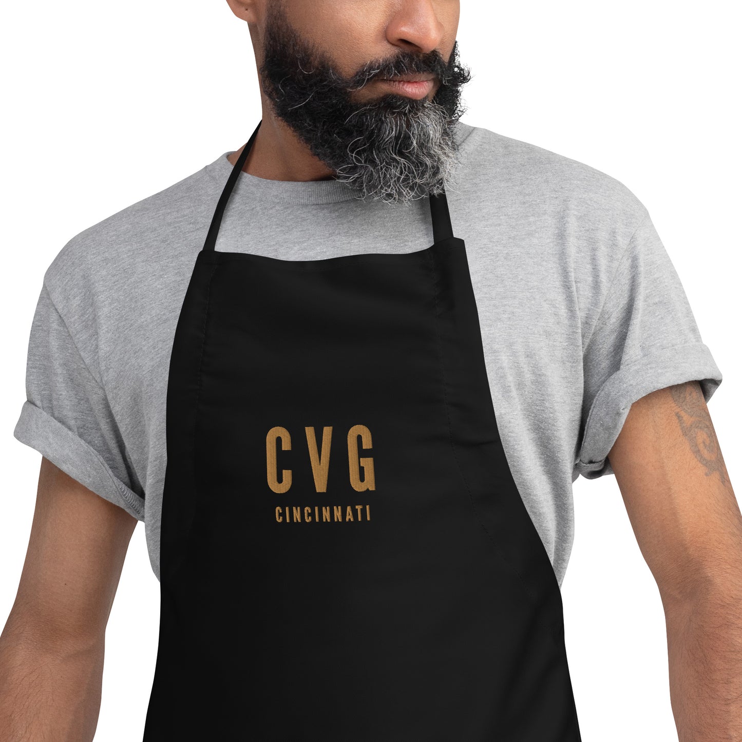 City Embroidered Apron - Old Gold • CVG Cincinnati • YHM Designs - Image 04