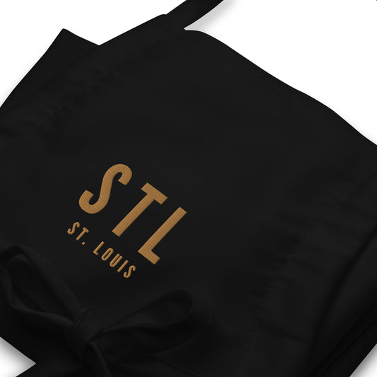 STL St. Louis Apron • Airport Code & City Name Embroidered in Old Gold • YHM Designs - Image 02