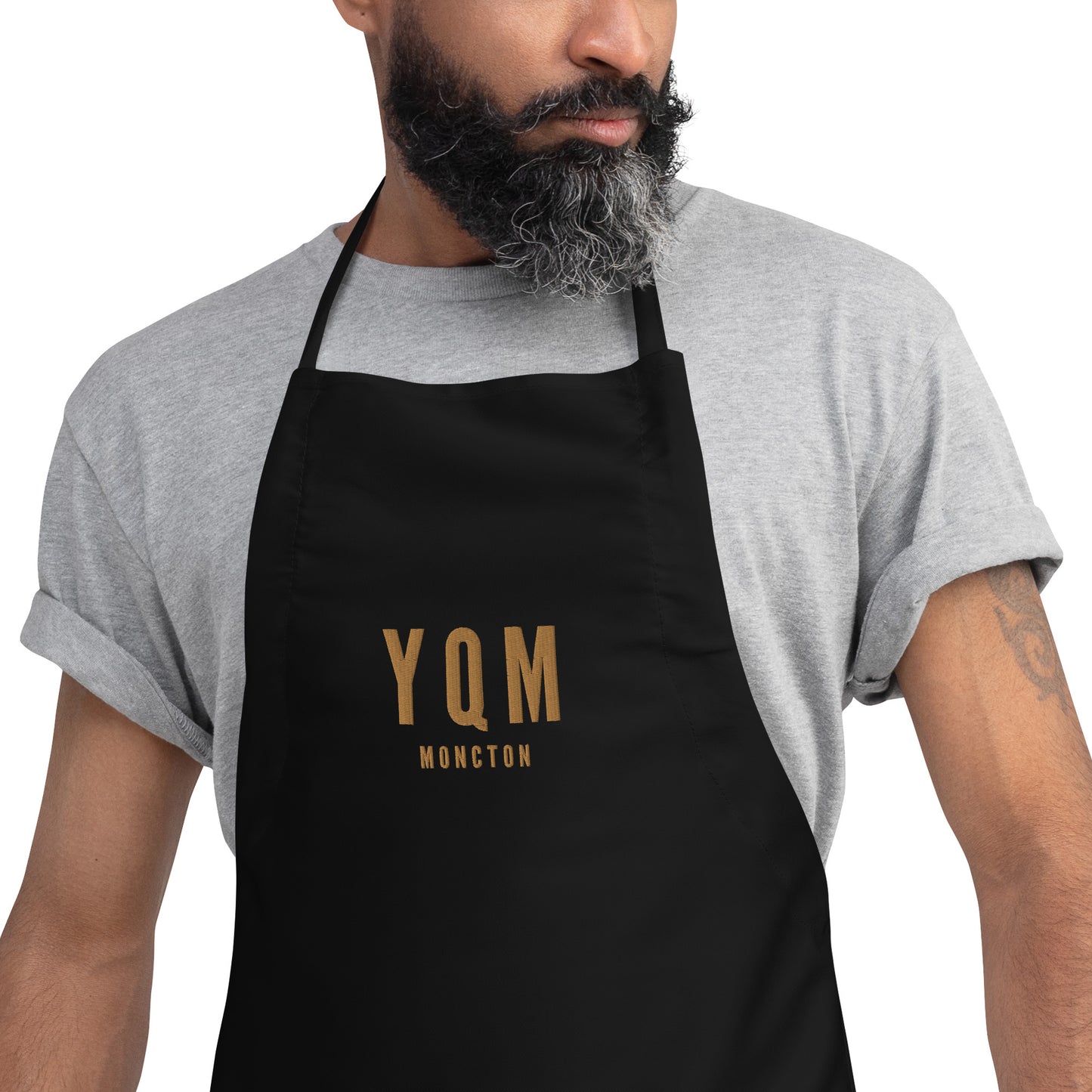 City Embroidered Apron - Old Gold • YQM Moncton • YHM Designs - Image 04