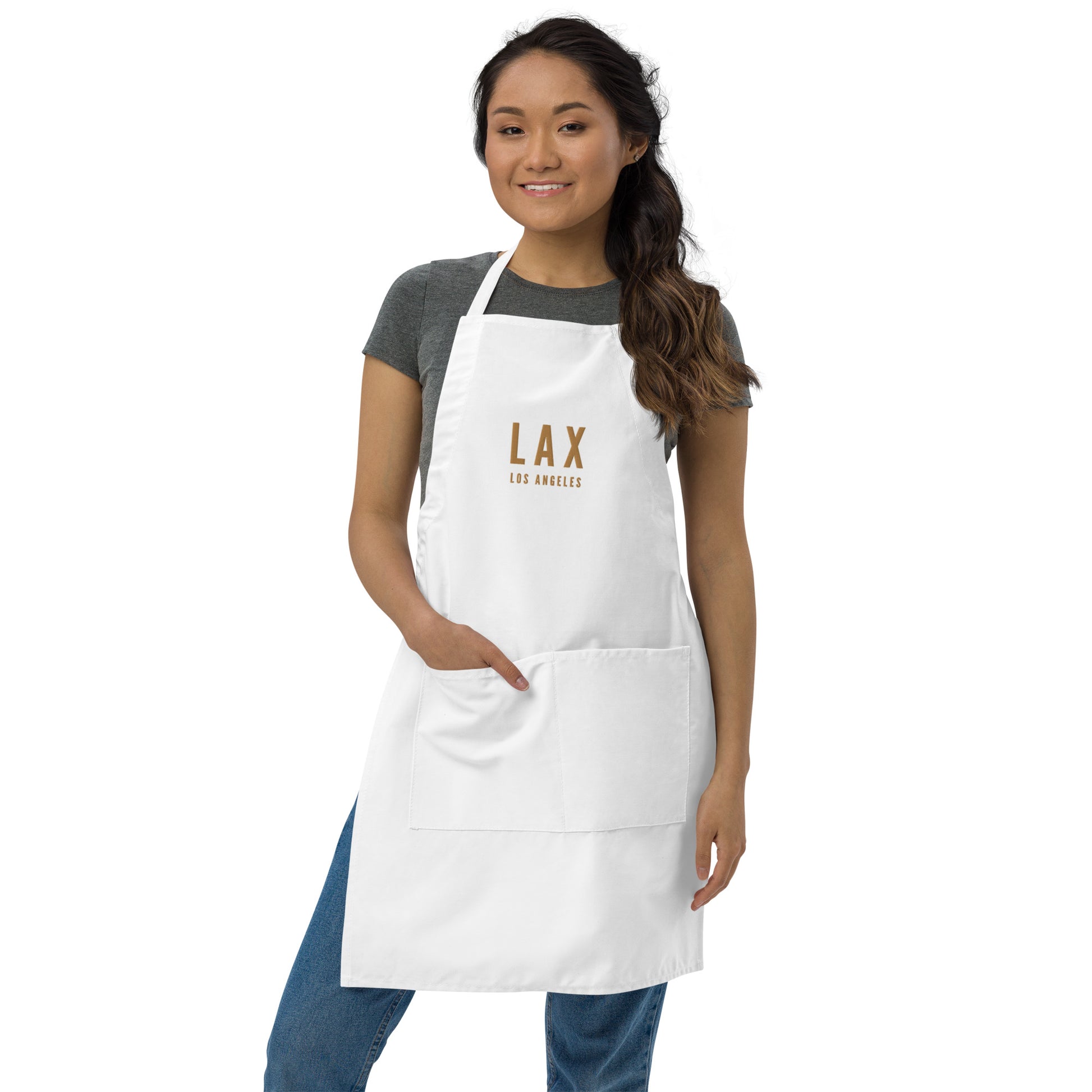 City Embroidered Apron - Old Gold • LAX Los Angeles • YHM Designs - Image 10