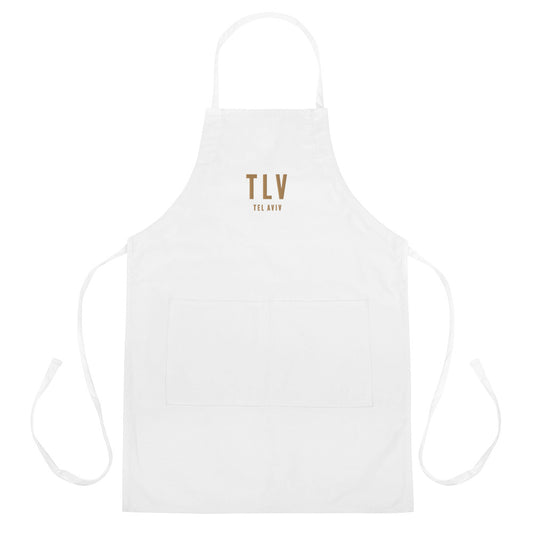 TLV Tel Aviv Apron • Airport Code & City Name Embroidered in Old Gold • YHM Designs - Image 01