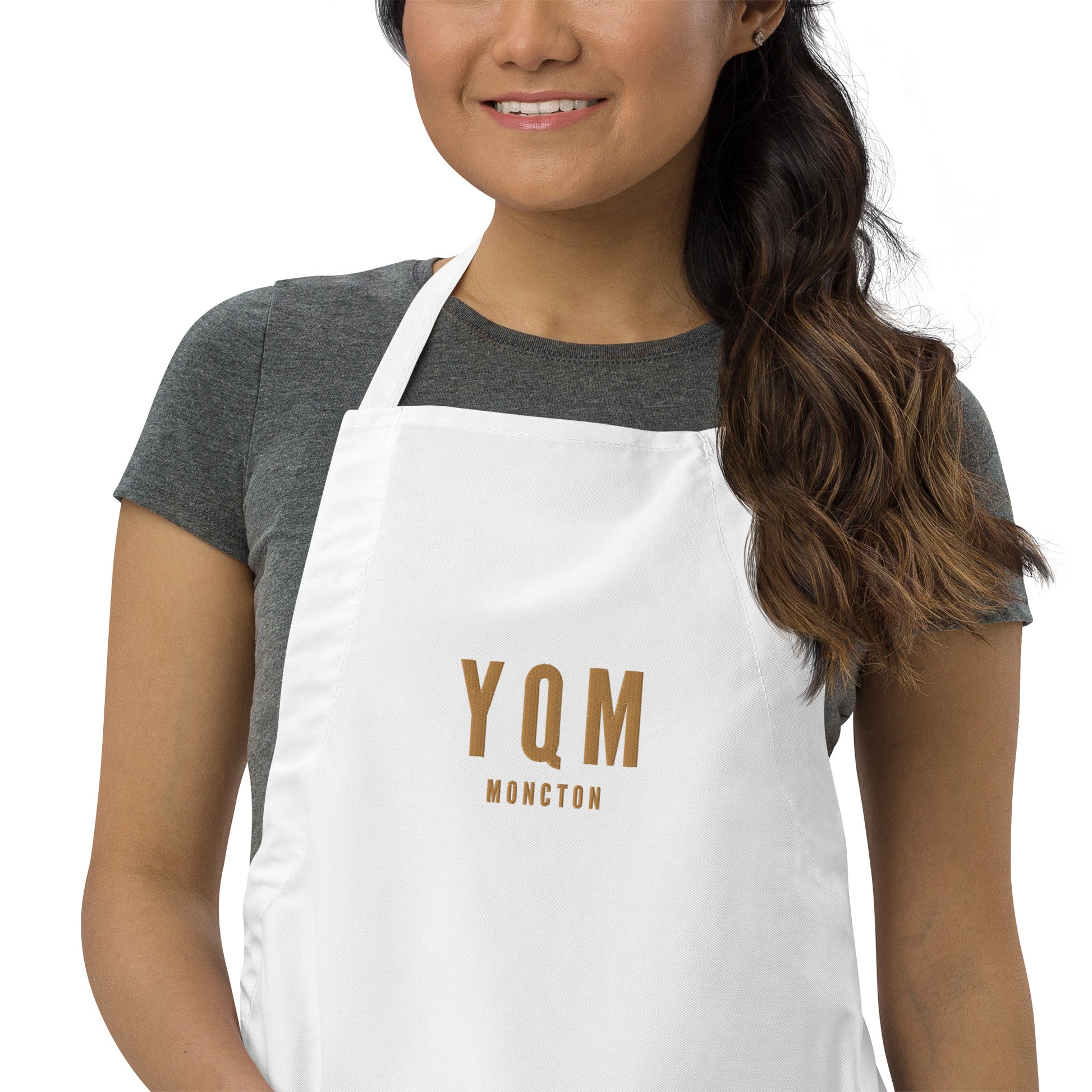 City Embroidered Apron - Old Gold • YQM Moncton • YHM Designs - Image 08