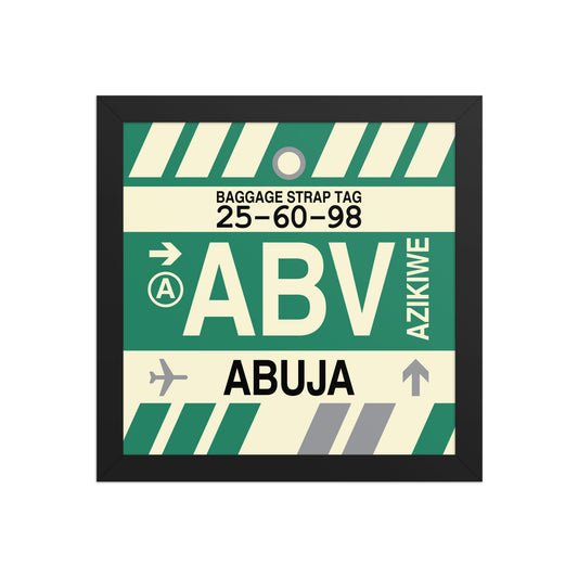 ABV Abuja Framed Print • Jet Age Baggage Tag Design • YHM Designs - Image 02