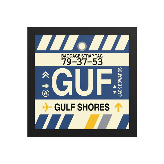GUF Gulf Shores Framed Print • Jet Age Baggage Tag Design • YHM Designs - Image 02