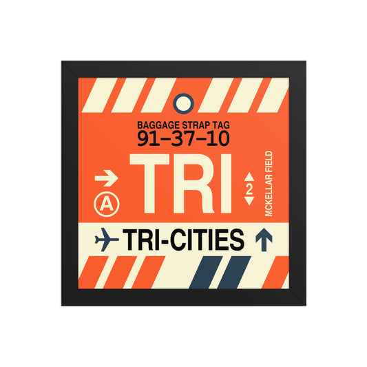 TRI Tri-Cities Framed Print • Jet Age Baggage Tag Design • YHM Designs - Image 02