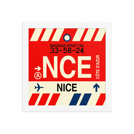 NCE Nice Framed Print • Jet Age Baggage Tag Design • YHM Designs - Image 02