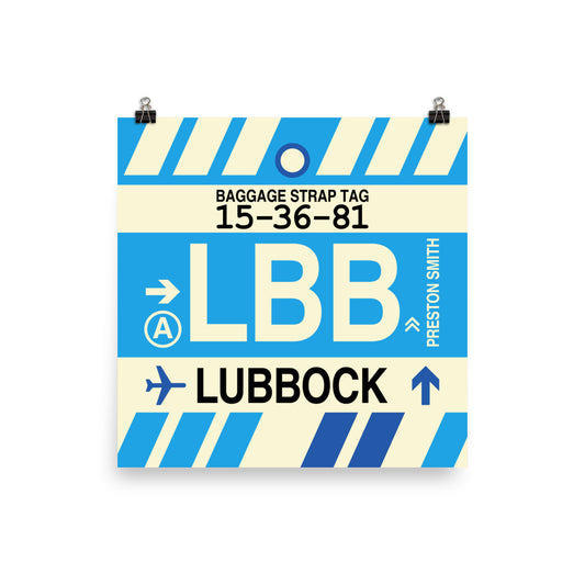 LBB Lubbock Poster Print • Jet Age Baggage Tag Design • YHM Designs - Image 02