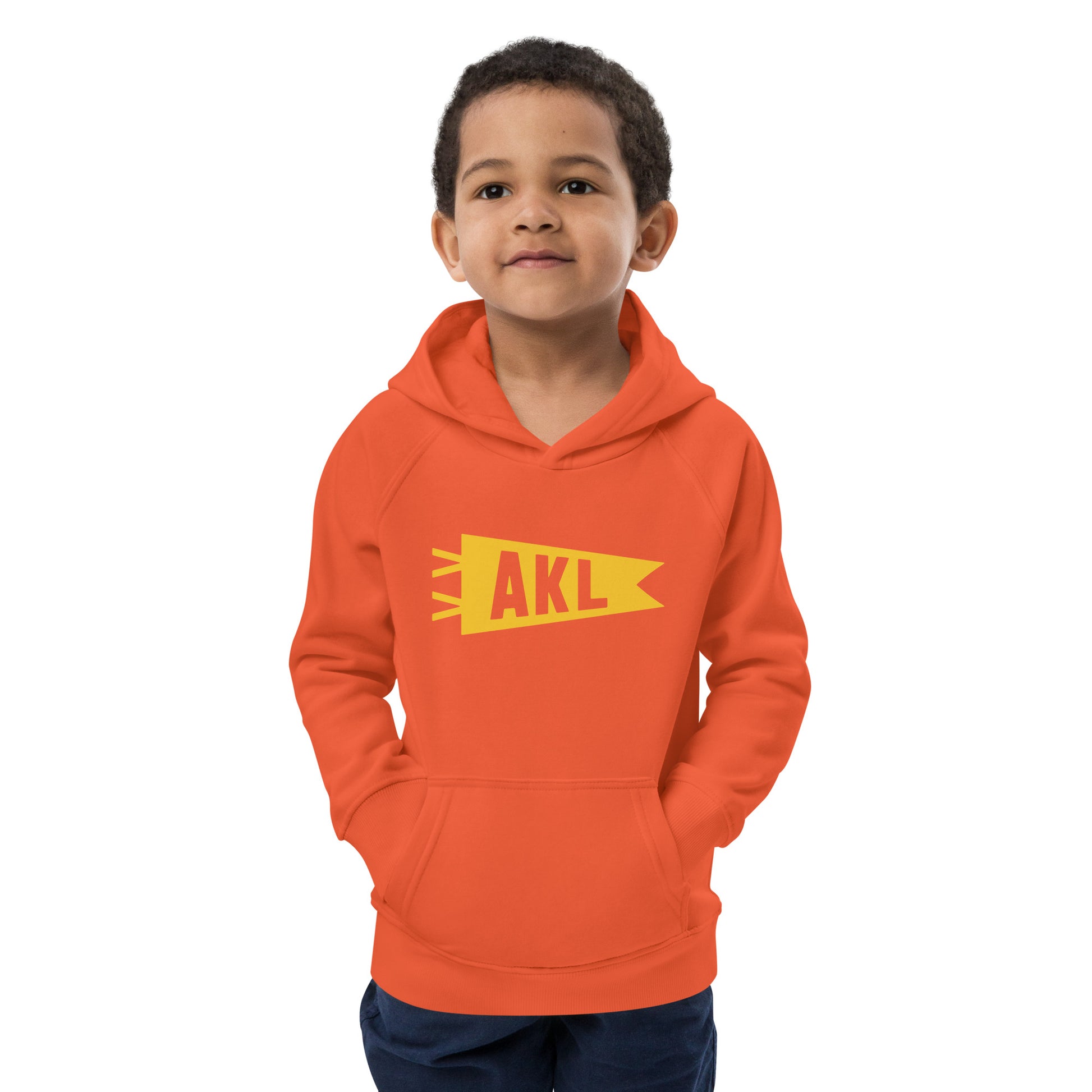 AKL Auckland Kid's Sustainable Hoodie • Banner Design in Yellow • YHM Designs - Image 11
