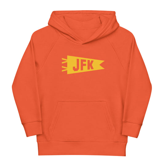 Kid's Sustainable Hoodie - Yellow Graphic • JFK New York City • YHM Designs - Image 01