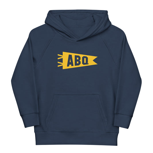 ABQ Albuquerque Kid's Sustainable Hoodie • Banner Design in Yellow • YHM Designs - Image 02