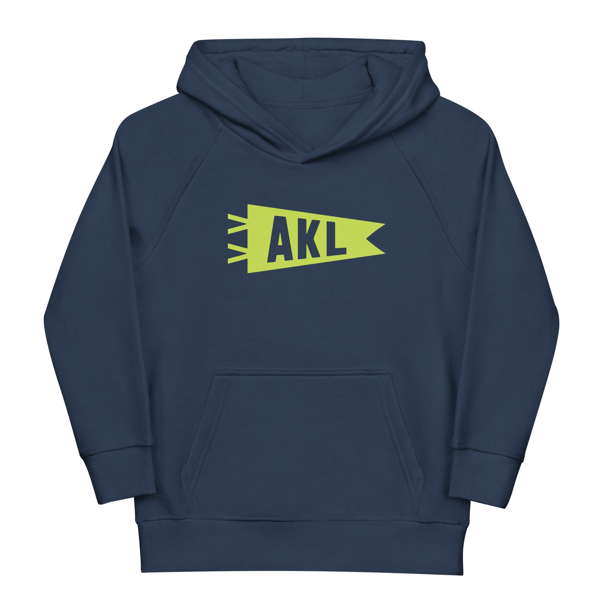 AKL Auckland Kid's Sustainable Hoodie • Banner Design in Green • YHM Designs - Image 01