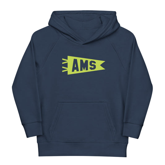 AMS Amsterdam Kid's Sustainable Hoodie • Banner Design in Green • YHM Designs - Image 01