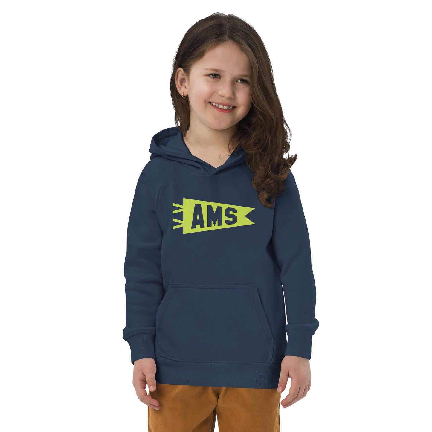 AMS Amsterdam Kid's Sustainable Hoodie • Banner Design in Green • YHM Designs - Image 07