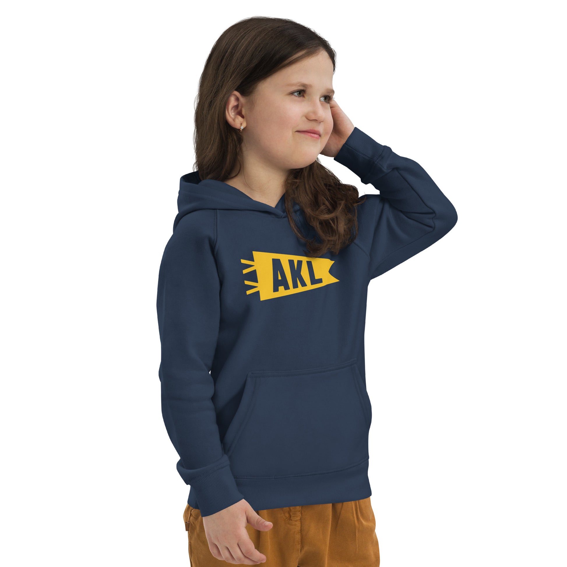 AKL Auckland Kid's Sustainable Hoodie • Banner Design in Yellow • YHM Designs - Image 06