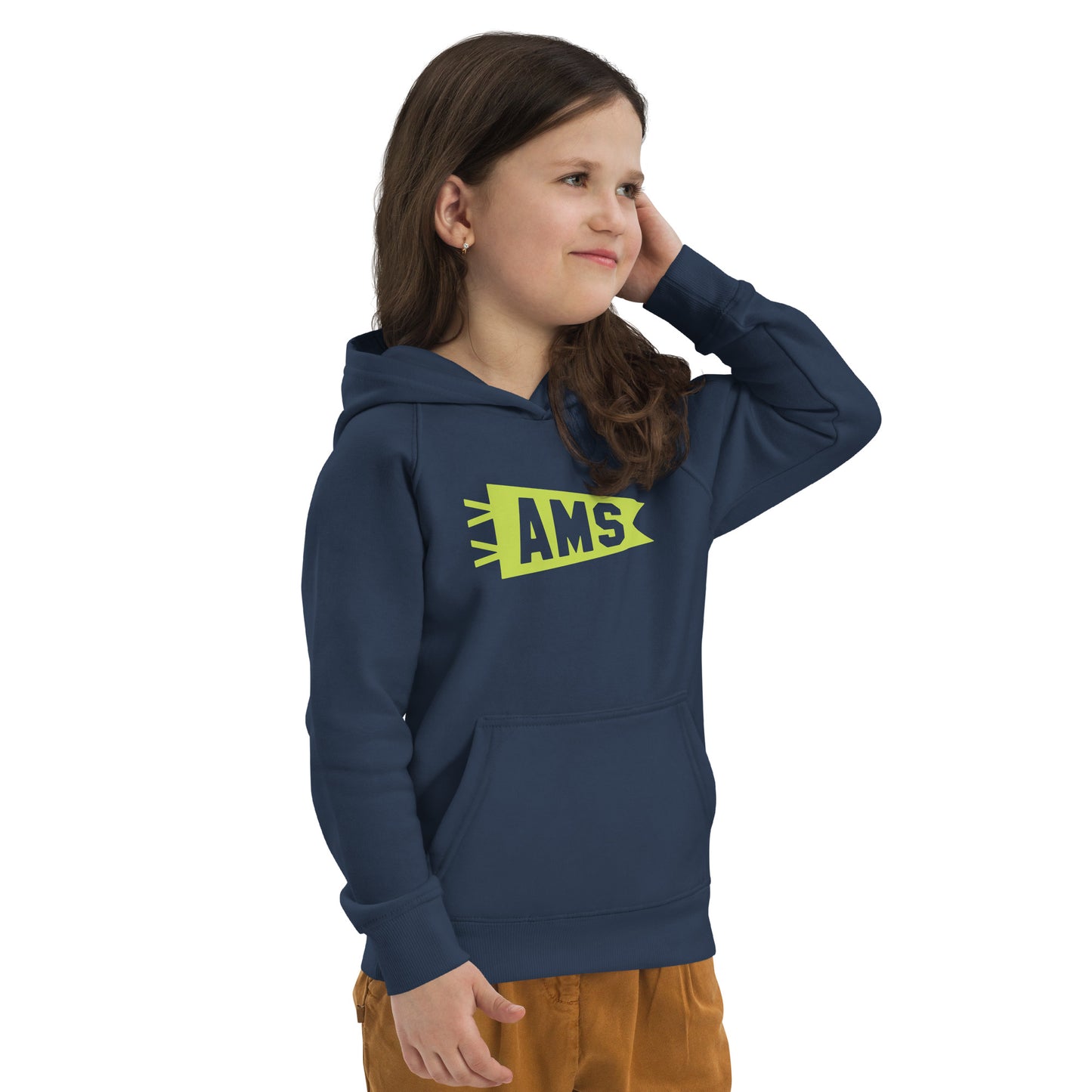 AMS Amsterdam Kid's Sustainable Hoodie • Banner Design in Green • YHM Designs - Image 06