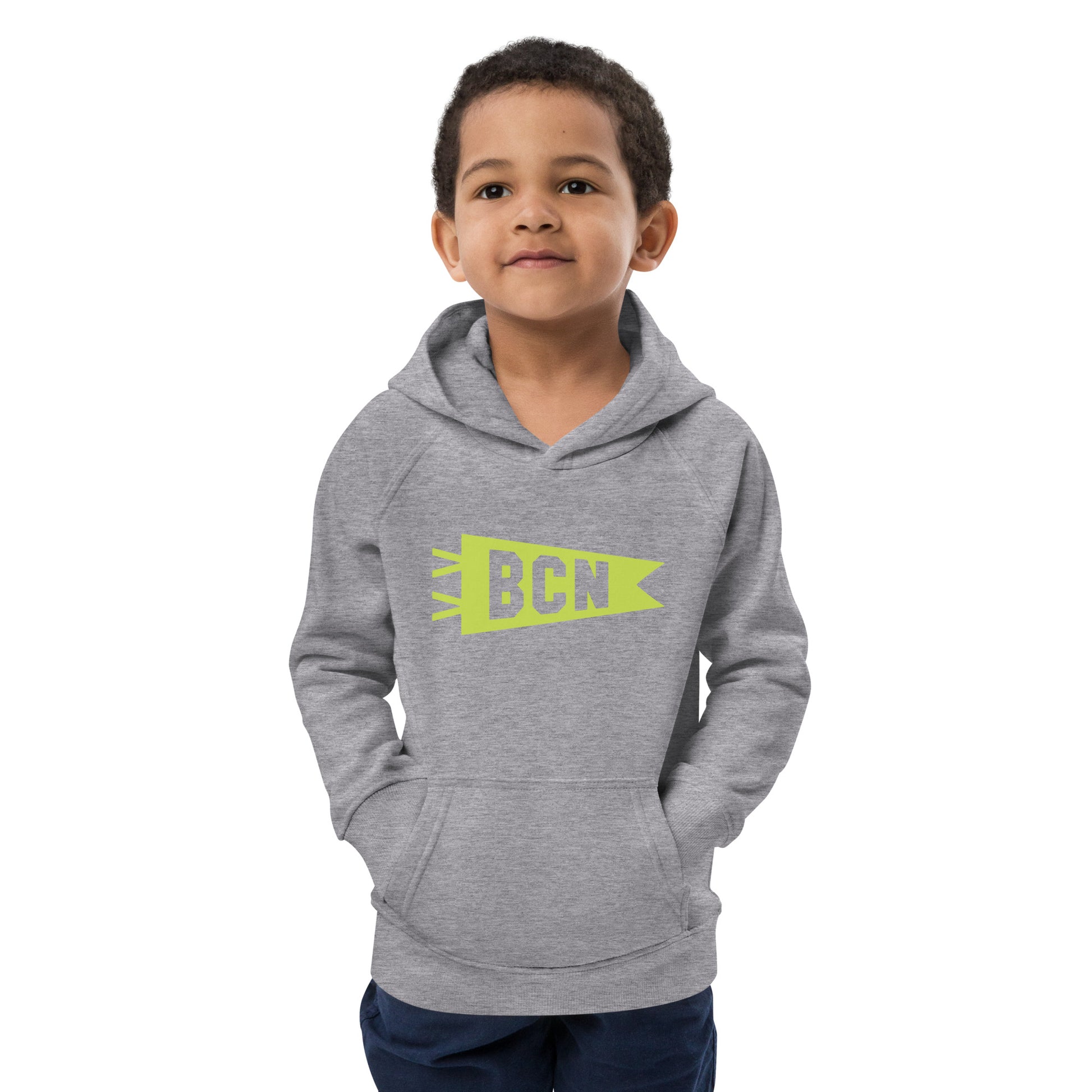 Kid's Sustainable Hoodie - Green Graphic • BCN Barcelona • YHM Designs - Image 11