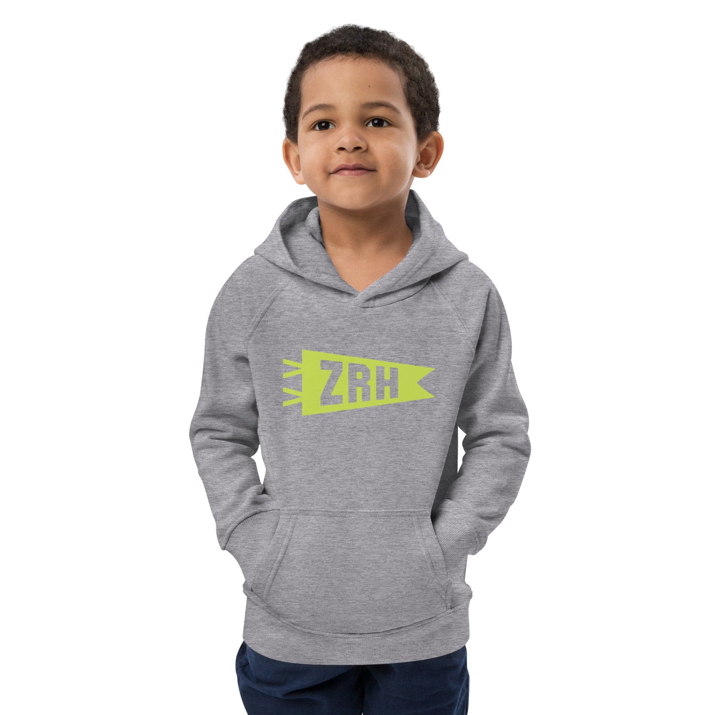 Kid's Sustainable Hoodie - Green Graphic • ZRH Zurich • YHM Designs - Image 11