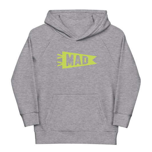 MAD Madrid Kid's Sustainable Hoodie • Banner Design in Green • YHM Designs - Image 02