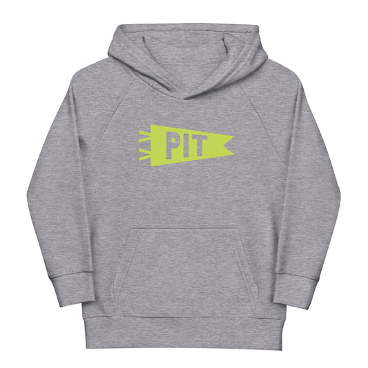 PIT Pittsburgh Kid's Sustainable Hoodie • Banner Design in Green • YHM Designs - Image 02