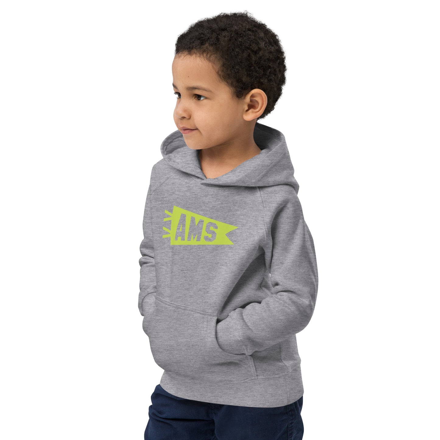 AMS Amsterdam Kid's Sustainable Hoodie • Banner Design in Green • YHM Designs - Image 12