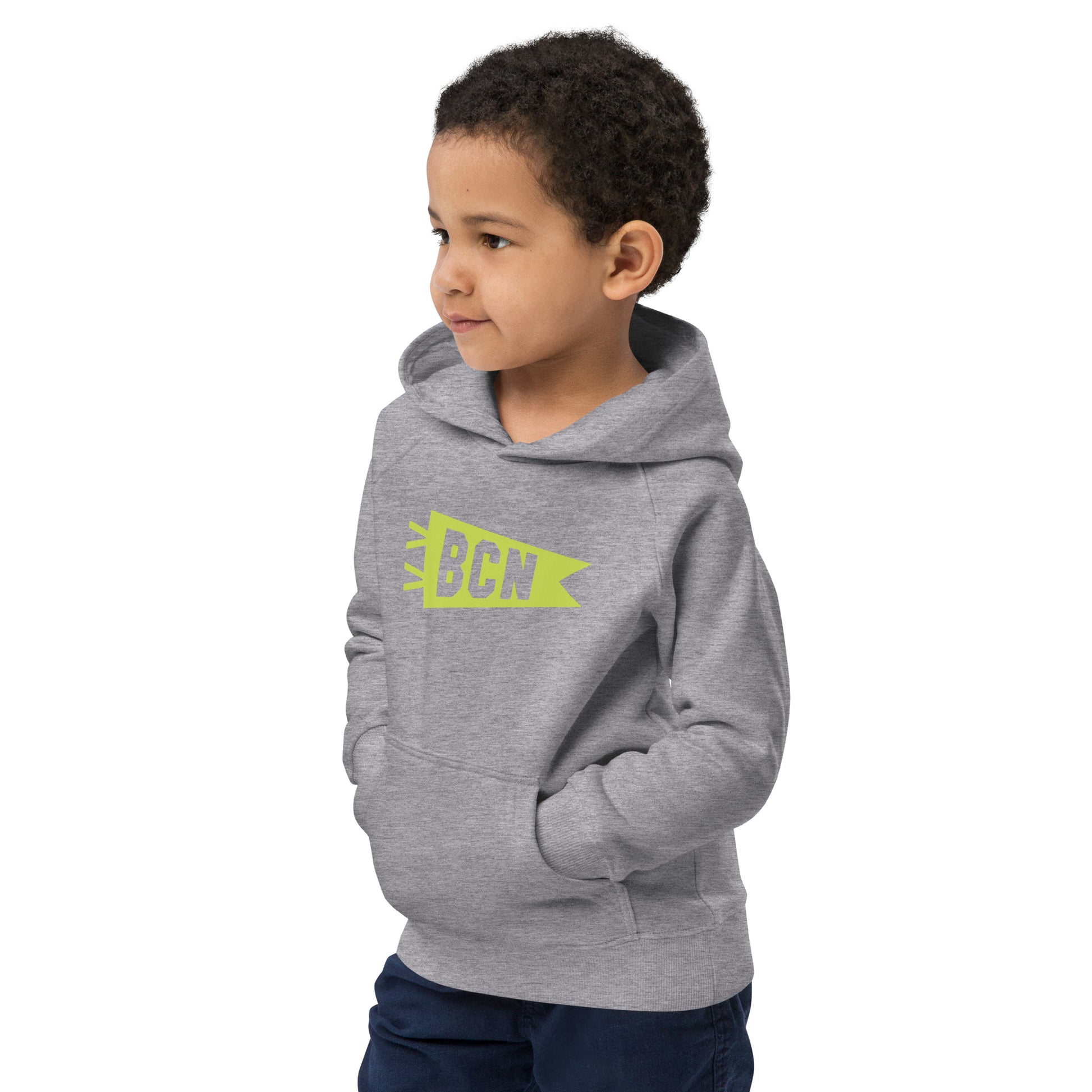 Kid's Sustainable Hoodie - Green Graphic • BCN Barcelona • YHM Designs - Image 12