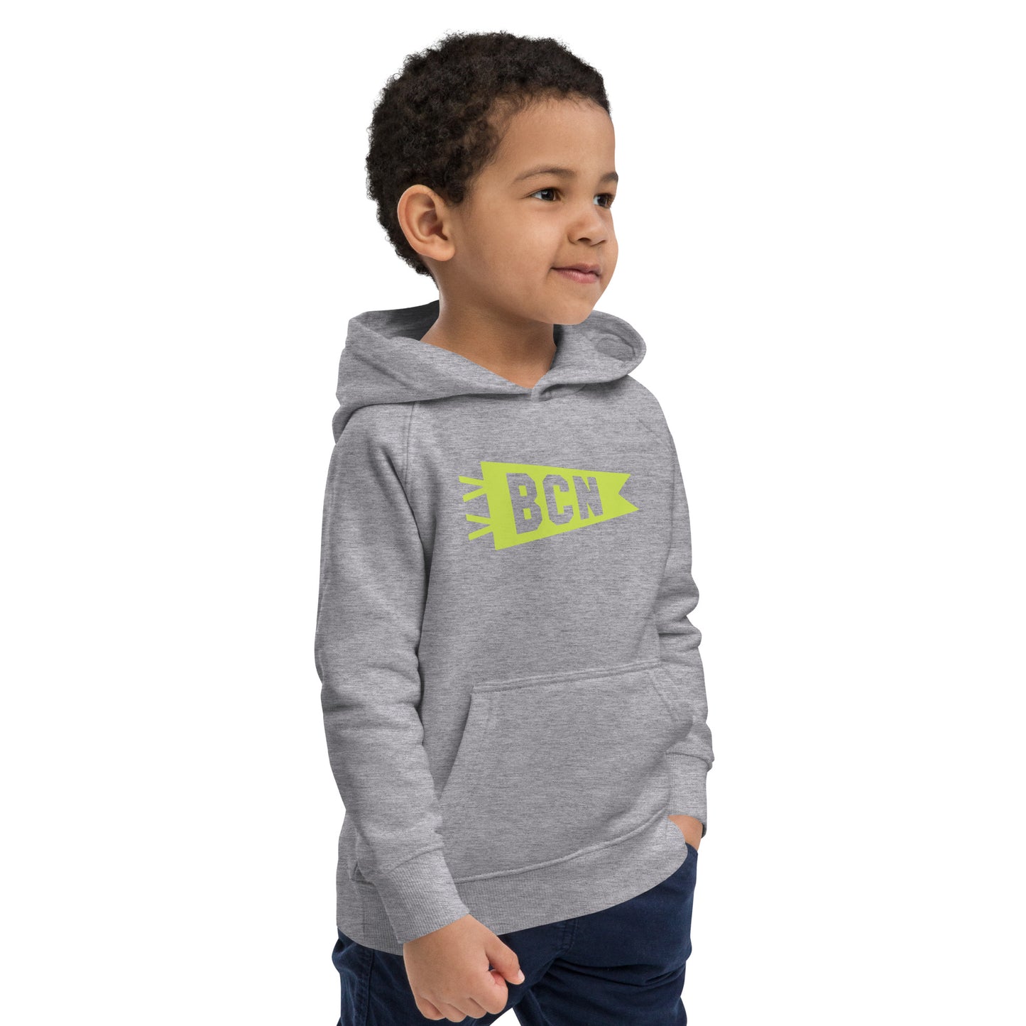 Kid's Sustainable Hoodie - Green Graphic • BCN Barcelona • YHM Designs - Image 13