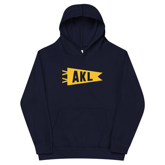 AKL Auckland Kid's Fleece Hoodie • Banner Design in Yellow • YHM Designs - Image 01