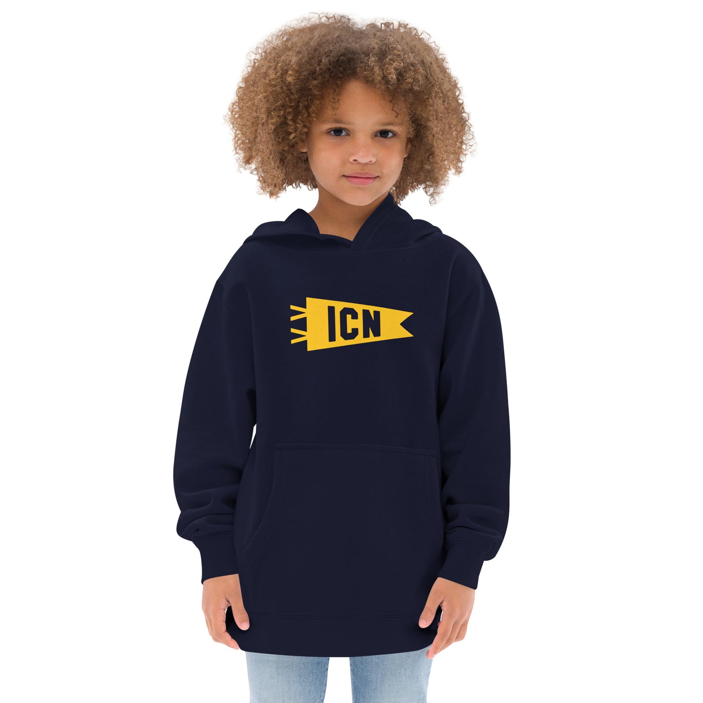 Airport Code Kid's Hoodie - Yellow Graphic • ICN Seoul • YHM Designs - Image 07