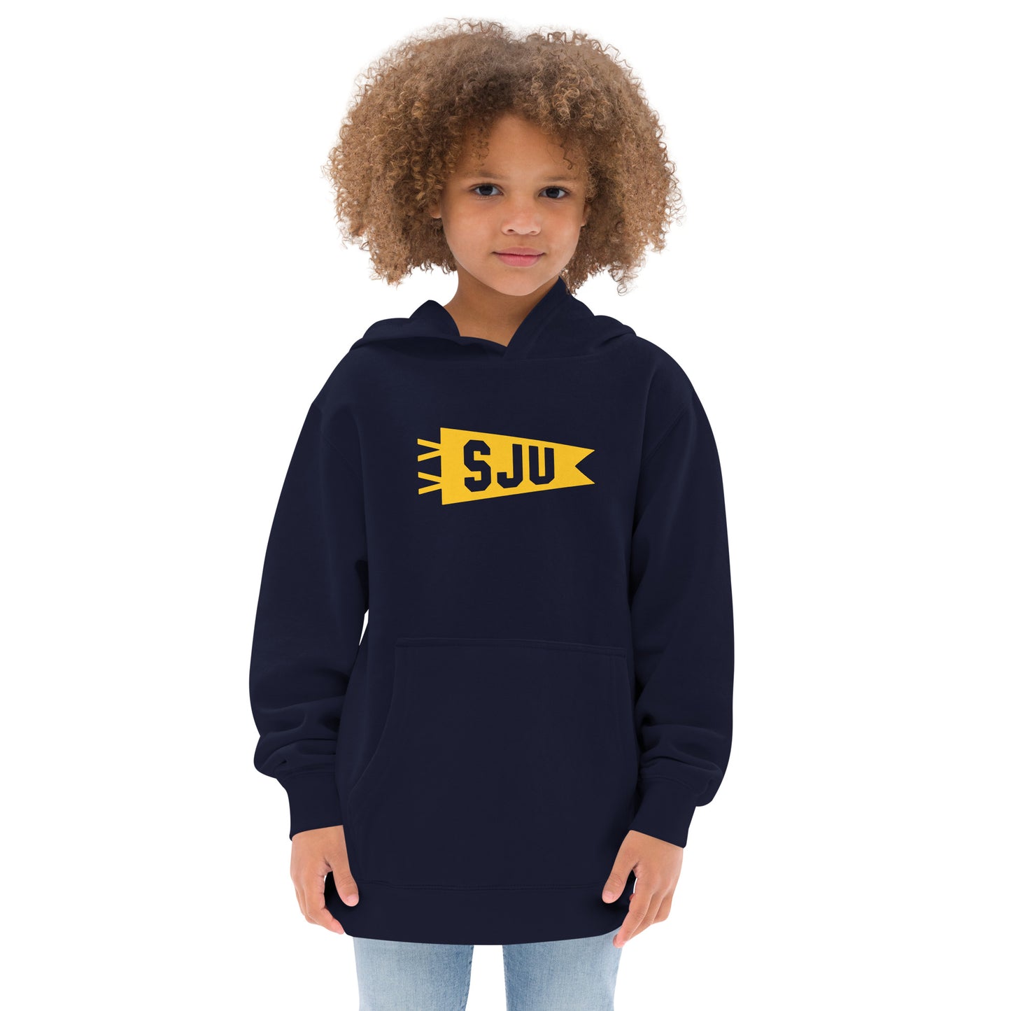 Airport Code Kid's Hoodie - Yellow Graphic • SJU San Juan • YHM Designs - Image 07