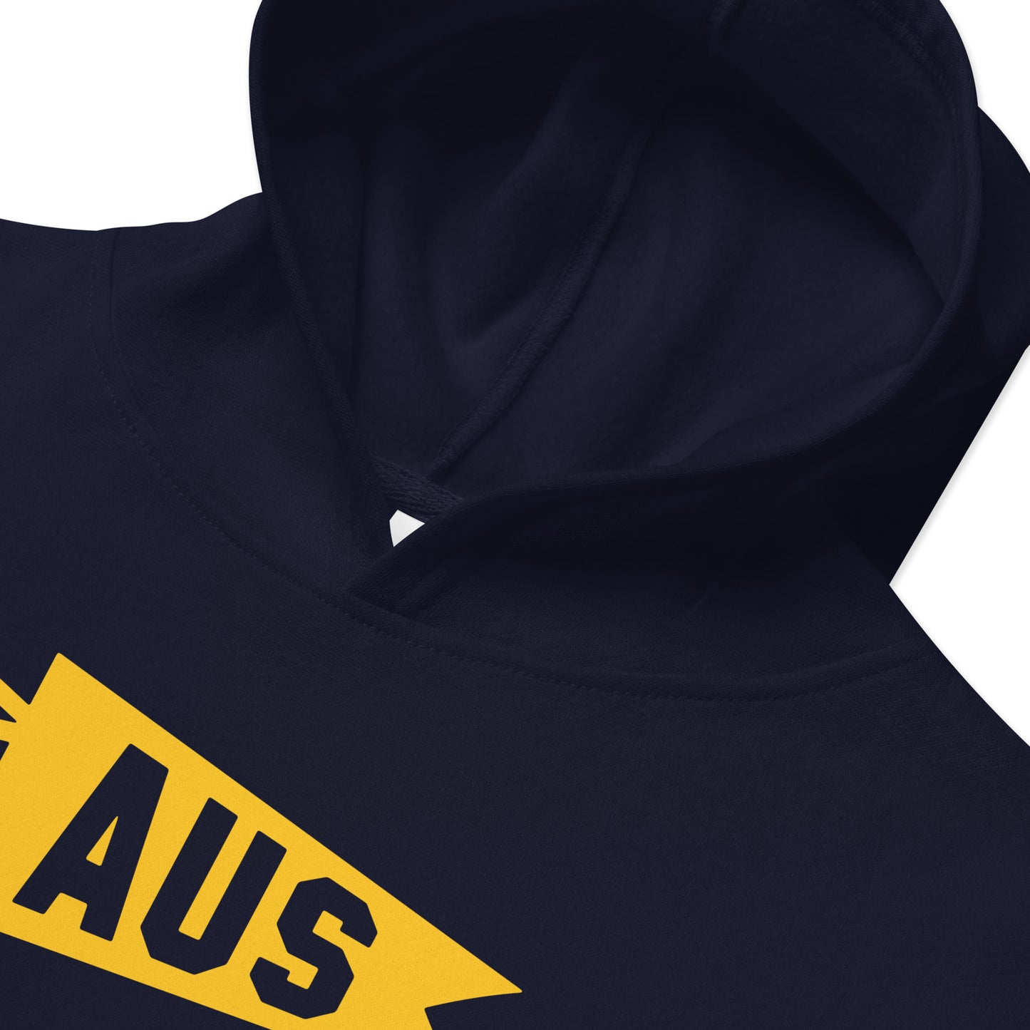 Airport Code Kid's Hoodie - Yellow Graphic • AUS Austin • YHM Designs - Image 05