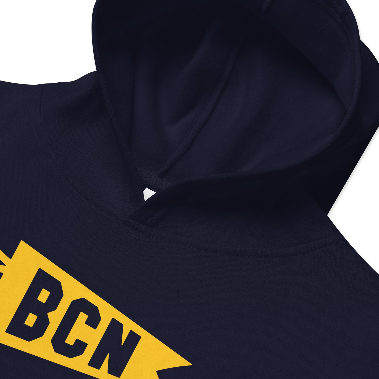 Airport Code Kid's Hoodie - Yellow Graphic • BCN Barcelona • YHM Designs - Image 05